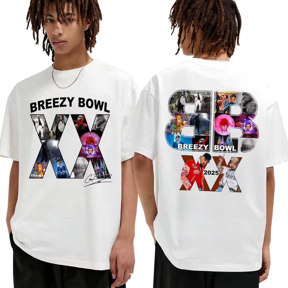 Chris Brown Breezy Bowl XX Tour 2025 T Shirt Album Men's Women Fashion Hip Hop T-shirt Oversized Cotton T Shirts Gift Streetwear