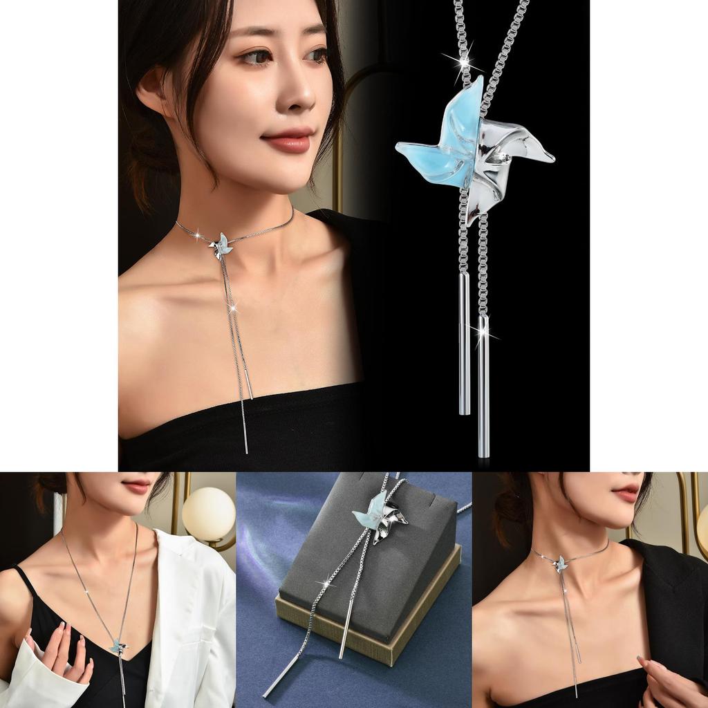 Stylish Fall Winter Windmill Sweater Necklace With Premium Gold Plating For Women