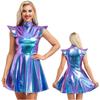 Women's Halloween Party Dress - Shiny Metallic A-line with Mock Neck & Cap Sleeves Fashion Bar Club Wear