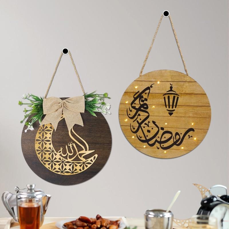 Wooden Welcome Sign Middle Eastern Door Sign Wall Hanging Decoration for Front Door Mantel Wall Moon Festival Decoration