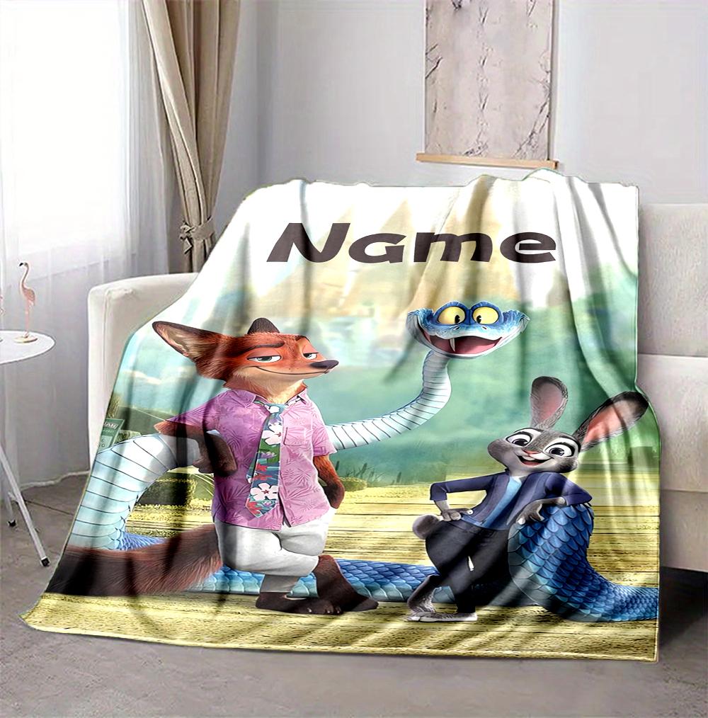 Custom Name Fox Rabbit Adventure Flannel Blanket Throw Blanket Soft Warm Sofa Bed home Decor Unique Gift