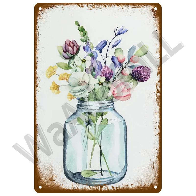 Vintage Flowers For Garden Decorations Retro Metal Sign Home Wall Art Mural Tin Sign Room Decor Plaque Plate Gift Farm Painting