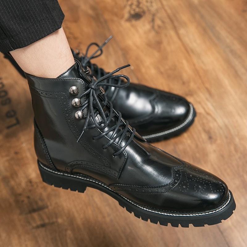 Трендовая кожаная обувь большого размера, индивидуальность, осенне-зимние мужские кожаные ботинки на шнуровке, ботильоны-оксфорды, D483
