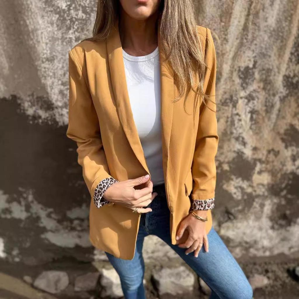 2024 Women's Leopard Print Patchwork Long-Sleeve Blazer Jacket for Autumn/Winter