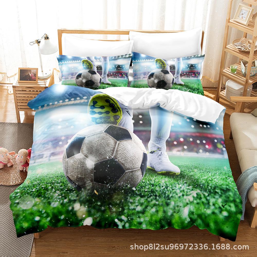 Комплект постельного белья 3D Football Series, спортивный пододеяльник и наволочка, 2/3 предмета, подходят для домашнего украшения комнат футбольных фанатов мальчиков