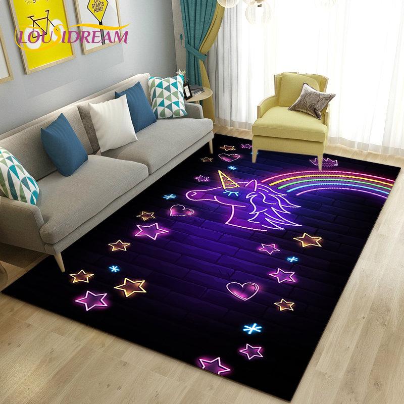 3D Cartoon Cute Unicorn Area Rug,Carpet Rug for Living Room Bedroom Sofa Doormat Kitchen Decoration,Kid Play Non-slip Floor Mat