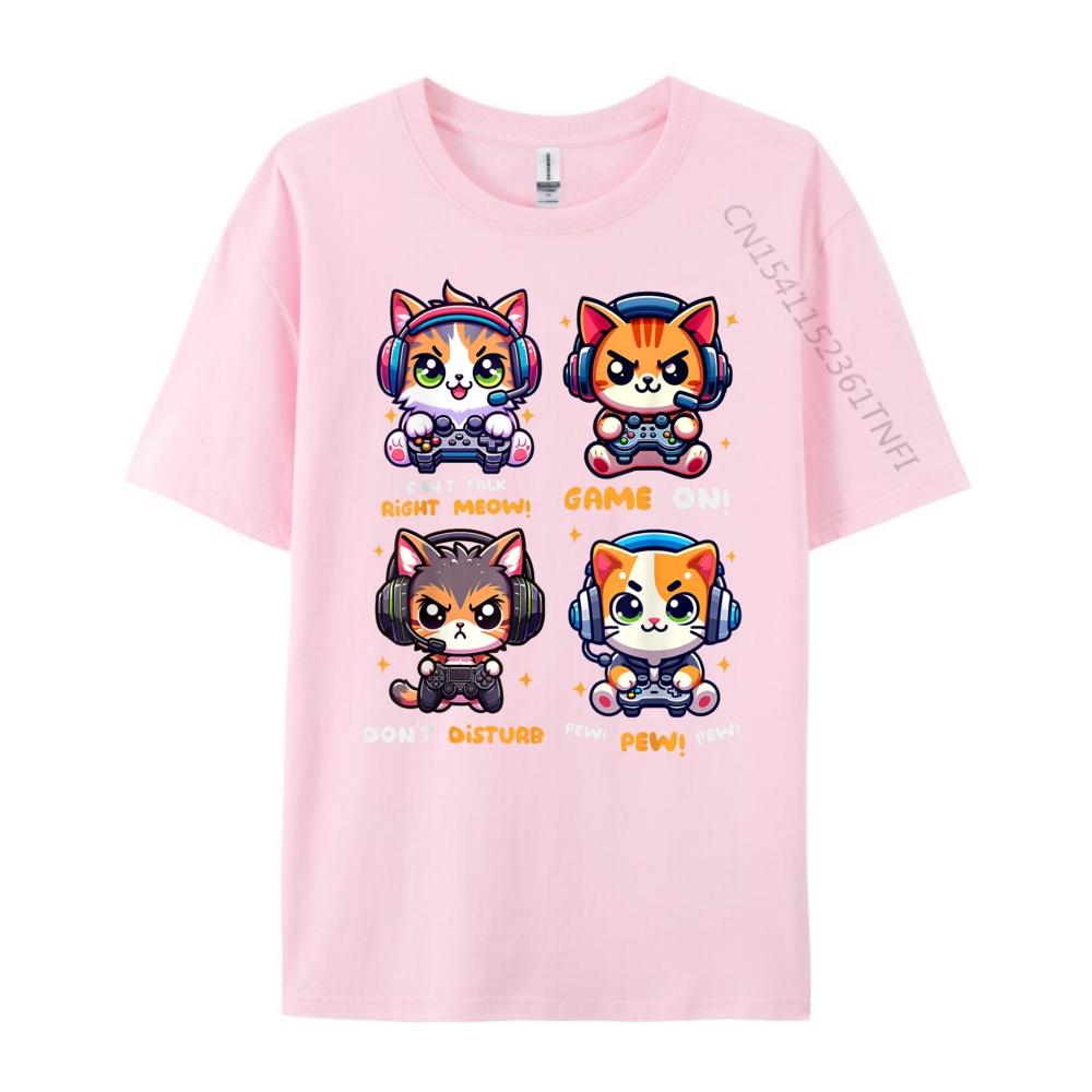 Gamer Cat Funny Gaming Video Games Pew Kawaii Cat Tee Shirts for Men 3XL Men Clothing Printed TShirt