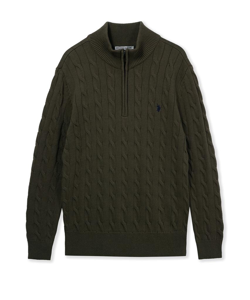 USPOLOASSN Cable Half-Zip Knit_Khaki