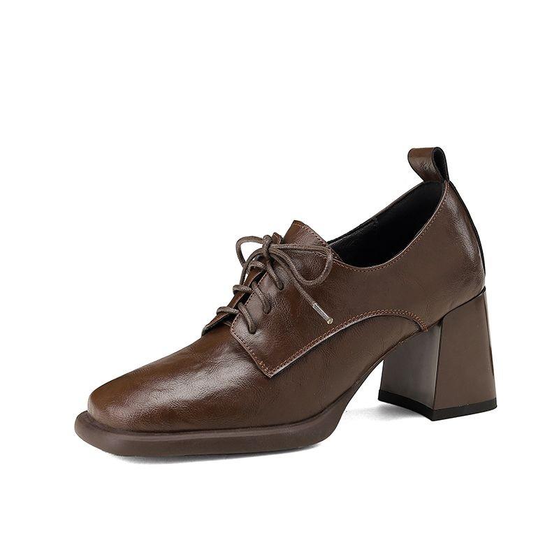 Модная женская массивная обувь на одинарном ходу, весна, новая, квадратный носок, глубокий вырез, шнуровка спереди, противоскользящая, износостойкая, на высоком каблуке