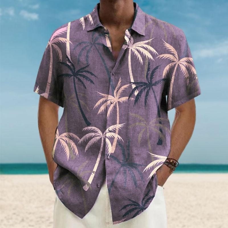 Men's 3D Coconut Tree Printed Shirt Button Up Shirt Casual Shirt Summer Shirt Short Sleeved Daily Vacation Clothing