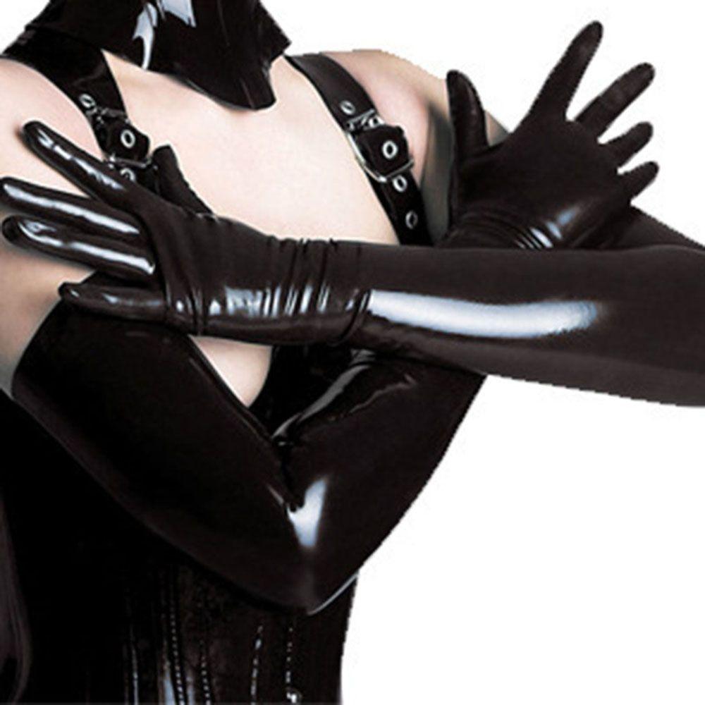 Black Wear Catsuit Accessory Cosplay Leather Faux Long Latex Gloves Adult Sexy Fetish