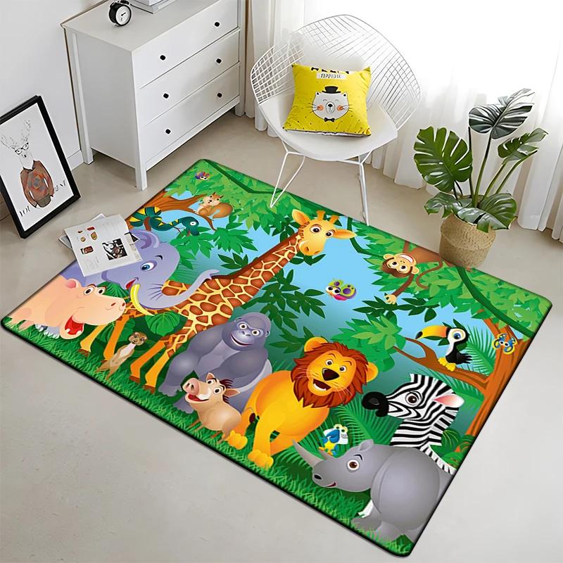 Cute Jungle Animal Carpet Area Rugs Anti-slip Doormat 3D Print Cartoon Animals Carpet for Living Room Bedroom Decor Child Gifts