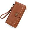 Women's Oil Wax Leather Zip Wallet with Hollow Pattern and Card Holder