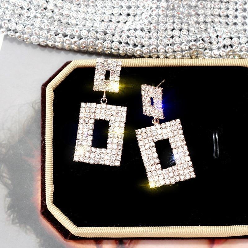 Блестящие геометрические полые квадратные серьги-капли с инкрустацией цирконом для женщин