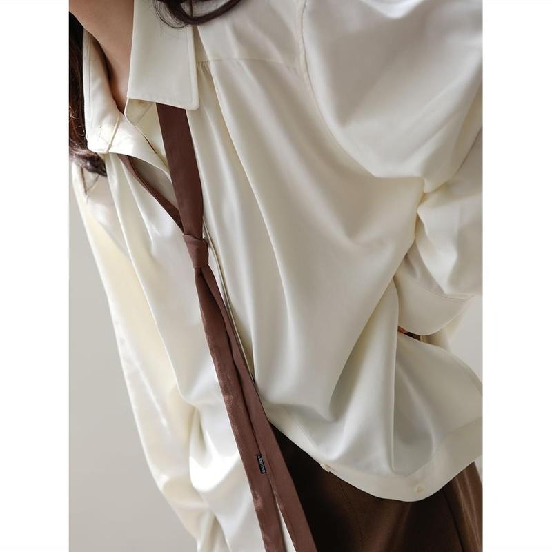 Винтажная женская блузка большого размера в стиле Харадзюку, шикарная базовая рубашка в корейском стиле с галстуком, рубашка с длинными рукавами, свободная эстетичная женская рубашка в стиле ретро