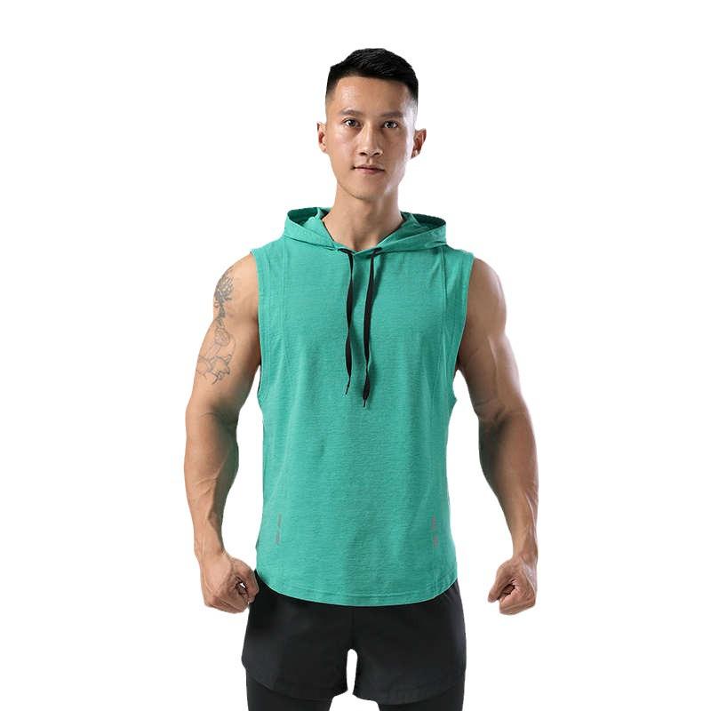 Мужская летняя быстросохнущая футболка без рукавов с капюшоном для фитнеса 2023 года