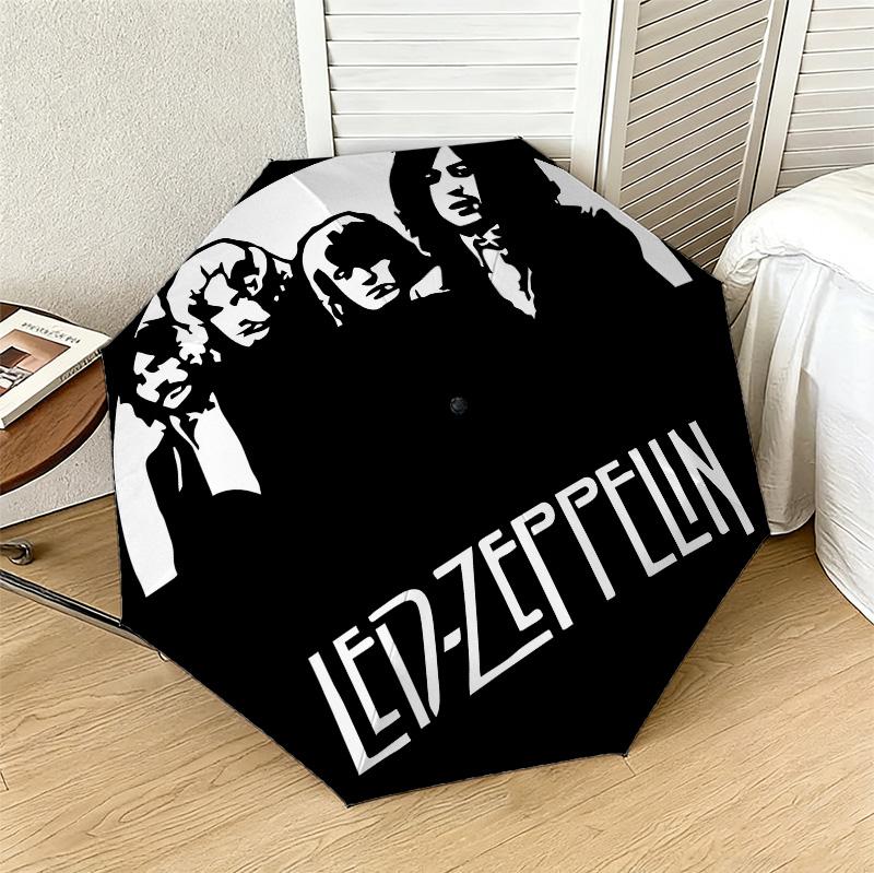 Zeppelin Band 8 Ribs 3Fold Black Glue Uv Protection Umbrella Sun Protection Rainproof Compact Folding Umbrella For Travel Daily Use C923872