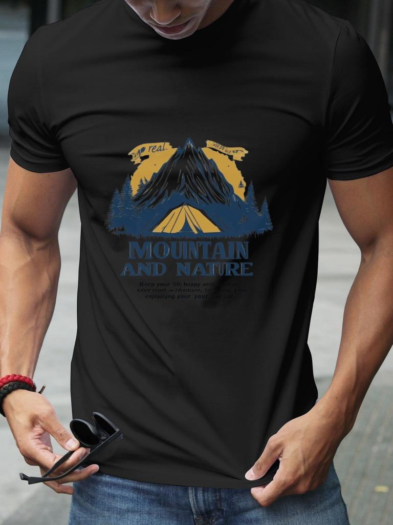 Mountain & Nature Adventure Graphic T-shirt - 180g Cotton Crew Neck Short Sleeve