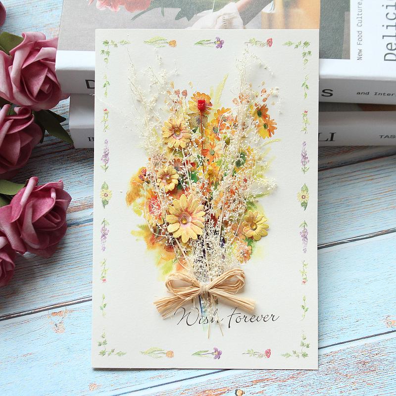 Exquisite Handmade Thank You & Birthday Card with Dried Flowers for Teachers