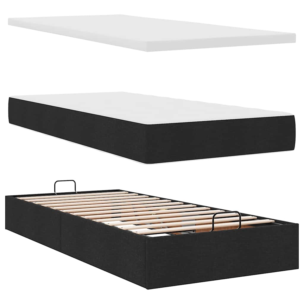 Ottoman Bed with Mattresses Black 200x200 cm Fabric