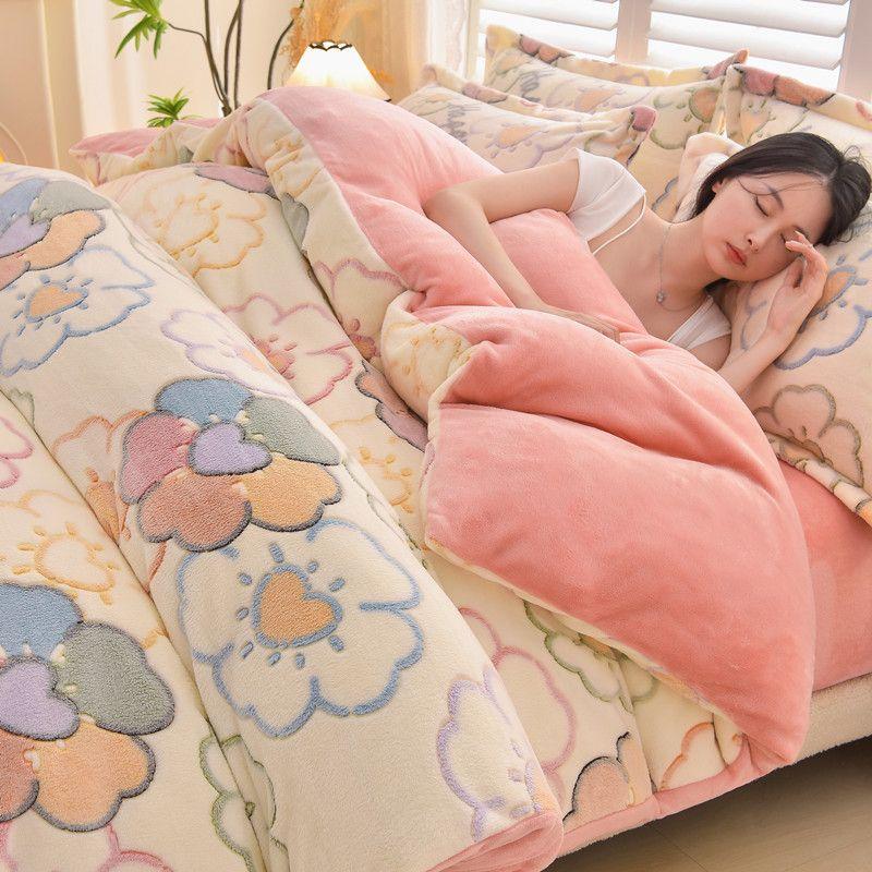 WOSTAR Winter Warm Plush Quilt Cover 220X240 Fluffy Velvet Fleece Luxury Double Bed Duvet Cover Couple Bedding Set King Size