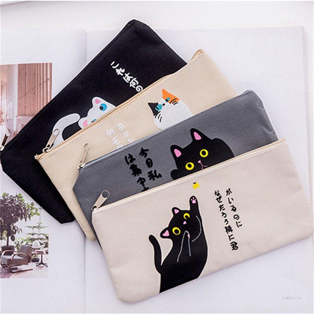 Cute Cat Children Gift Canvas Zipper Case Women Pencil Bag Pen Bags Pencil Case Cosmetic Bag