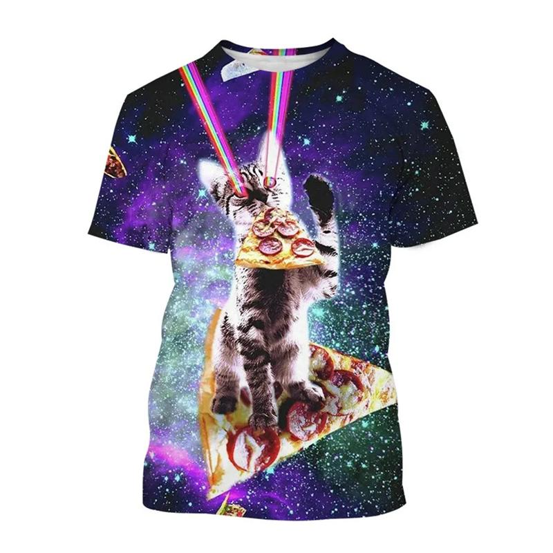 3D Cute Pizza Cat Graphic T Shirts Y2k Funny Women's Clothing Female Animal Print Summer Fashion Tops Girls Causal Pretty Tees