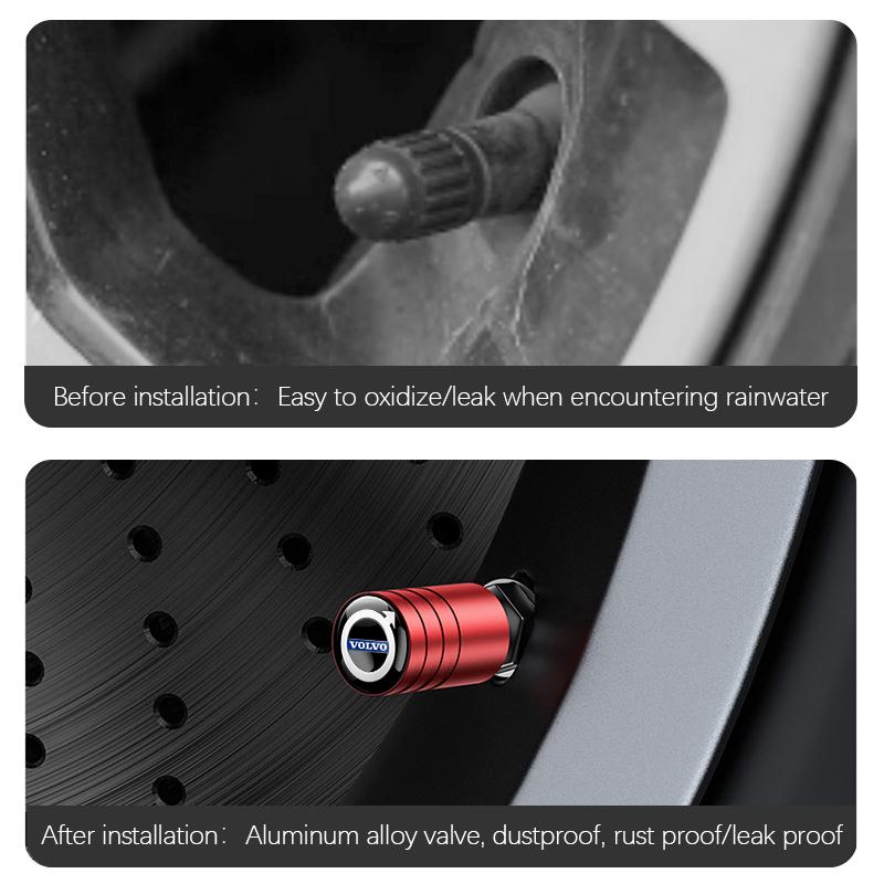 For Volvo 4Pcs Aluminum Alloy Car Tire Air Valve Stems Caps For Volvo Xc60 Xc90 V40 V60 S60 V50 V90 S80 C40 XC40 V70 XC70 C30 EX