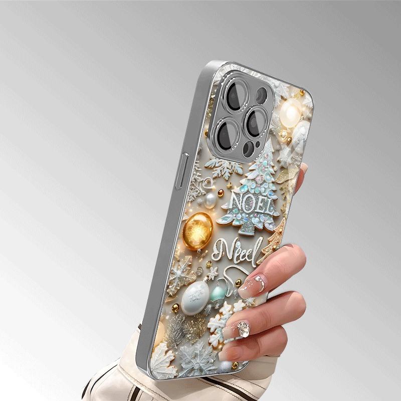 Чехол для телефона из закаленного стекла с гальваническим покрытием и рождественским принтом для iPhone 11 12 13 14 15 16 17 Pro Max Plus 16E 17 Air Cover