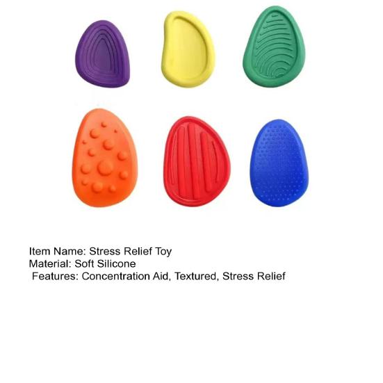 6Pcs/Set Kids Silicone Sensory Stone Toy Textured Worry Stone Concentration Aid Anxiety Stress Relieving