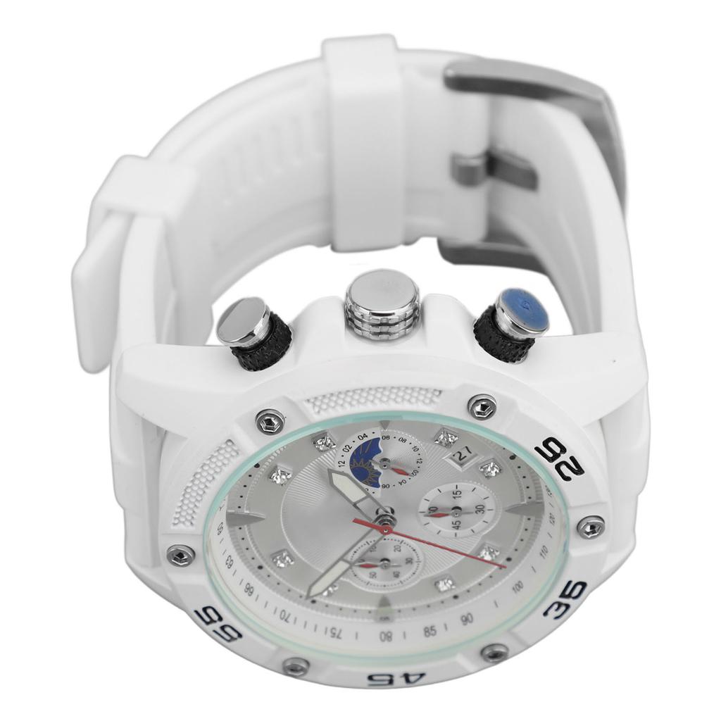 Men Multifunctional Quartz Watch Silicone Strap Water Resistant Wristwatch Chronograph Quartz Watch