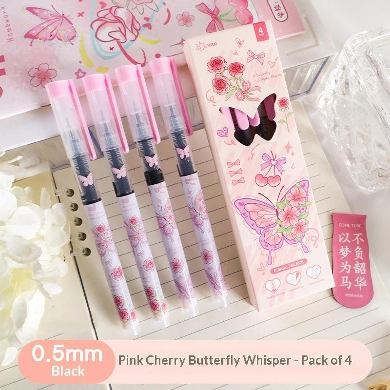 4Pcs Aesthetic Butterfly Rose Gel Pens Smooth Quick Drying Ink Creative Stationery for School Office DIY Art Craft Use