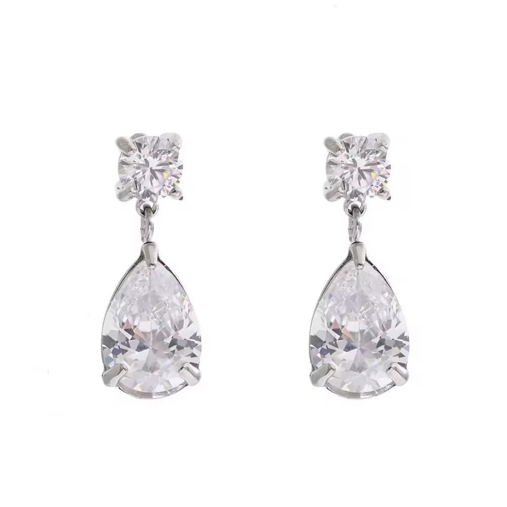 Yhpup Bling Shiny AAA Cubic Zirconia Water Drop Earrings Daily Classic High Quality Stainless Steel Fashion Premium Jewelry Gift