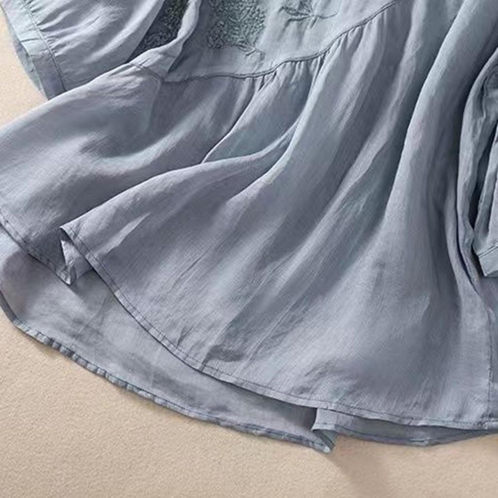 Женская модная футболка однотонная вышитая из хлопка и льна, топ больших размеров