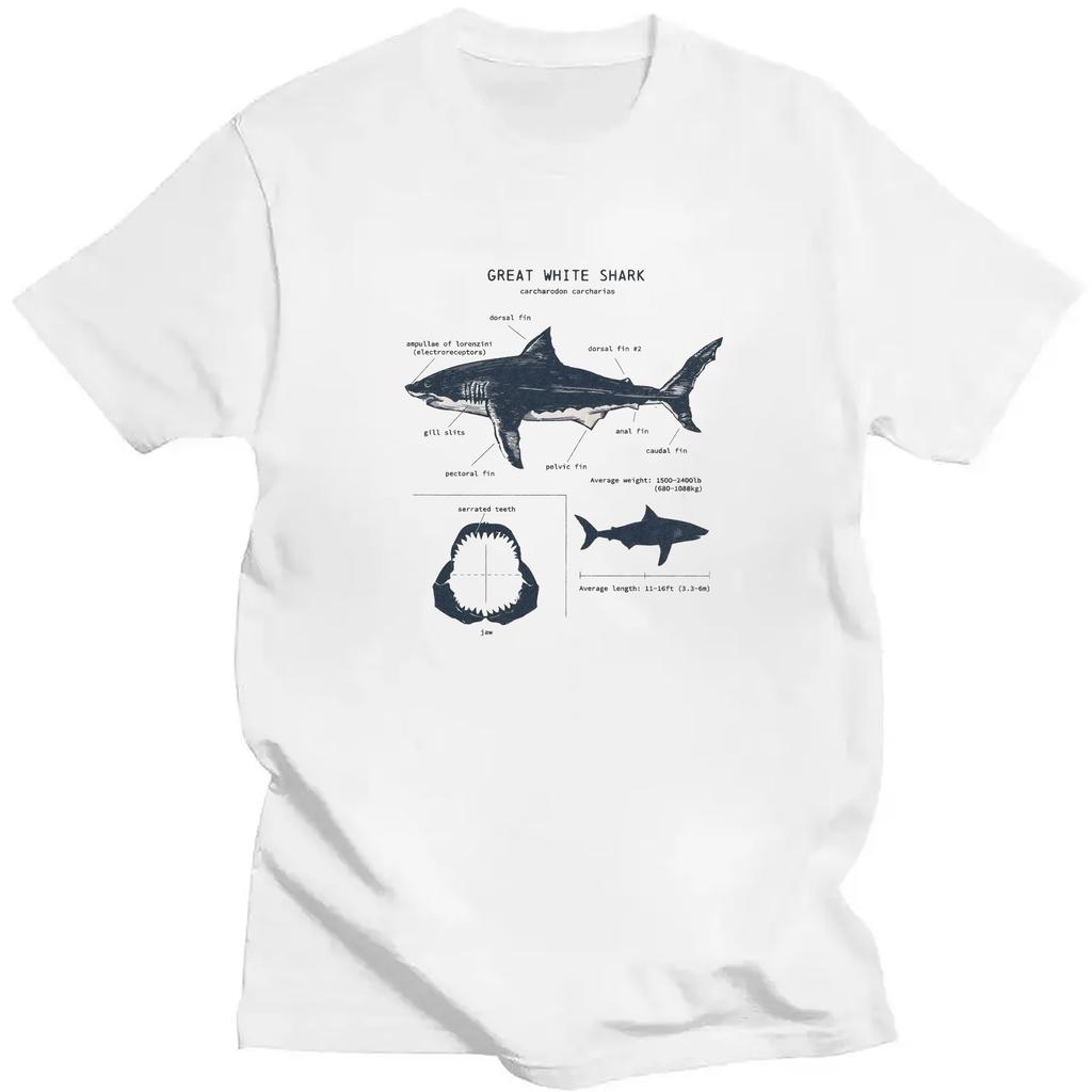 Great White Shark Anatomy Shirt Screen Printed Shark T-shirt Shark Biology Tee Shark Fun Shirt Marine Biology Short Sleeve Shirt