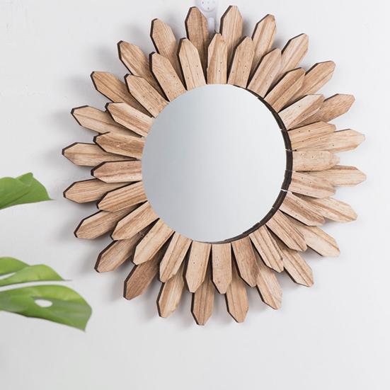 Деревенское Деревянное Украшение Подсолнух Настенное Зеркало Цветок Деревянная Рама Подвесное Зеркало Украшение Дома для Гостиной Спальни Фермерского Дома