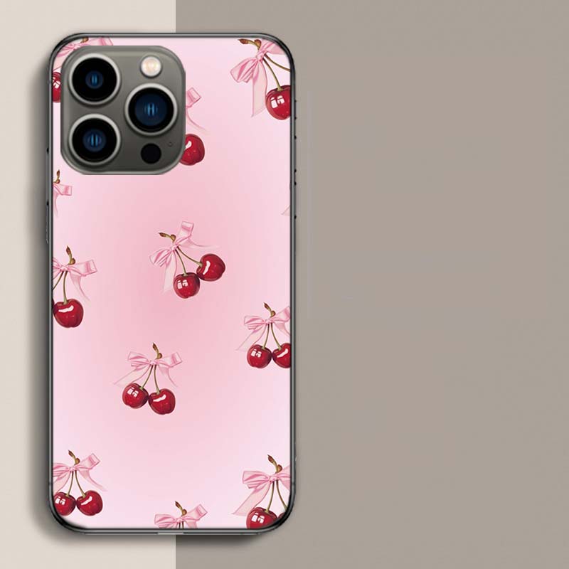 Чехол с вишневым бантом для iPhone 17 Air 15 Pro 14 Plus 16 Pro Max 17E 16E 12 13 Mini 11 Чехол Милый Fundas