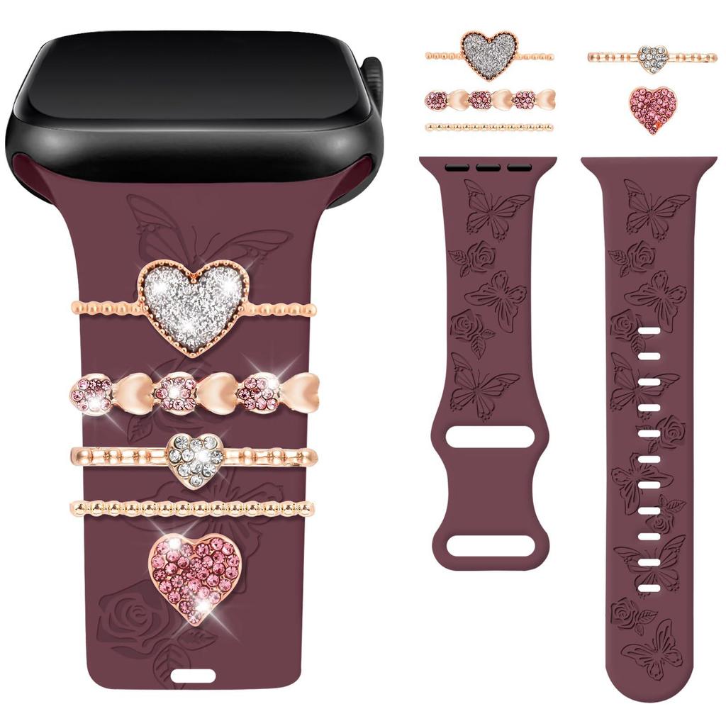 Rhinestone Charm Silicone Strap Ring for Apple Watch