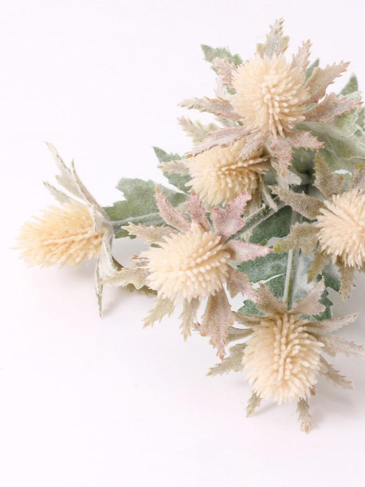 5 шт. искусственных цветов искусственный флокированный Eryngium пластиковые искусственные растения для дома, свадьбы, офиса, спальни, гостиной, журнального столика, украшения