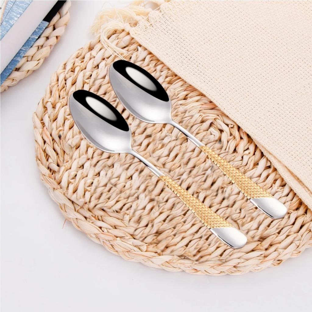 Gold Plated Dinner Spoon Set With Hammered Handle 18-10 Dishwasher Safe Dinning Table Spoon Soup Spoon Cutlery Set