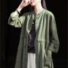 Johnature Women Chinese Style Bandage Trench Stand Long Sleeve Solid Color Autumn Coats Button Pockets Trench