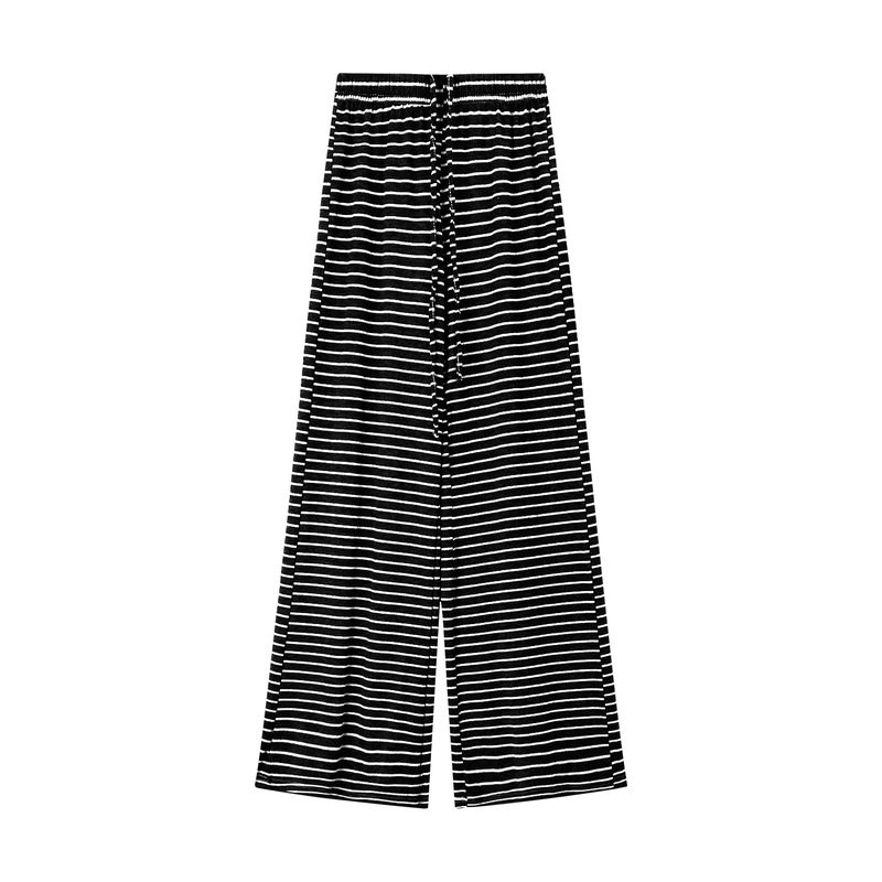 Kumikumi Stripes Drawstring High Waist Casual Pants Straight-Leg Pants Women Autumn Chic Loose Figure Flattering Mopping Pants Pants