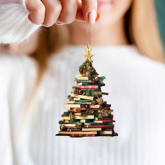 Подвеска на рождественскую елку, акриловая форма дерева, книга, огурец, украшение на рождественскую елку, подвесное украшение для внутреннего и наружного зимнего декора