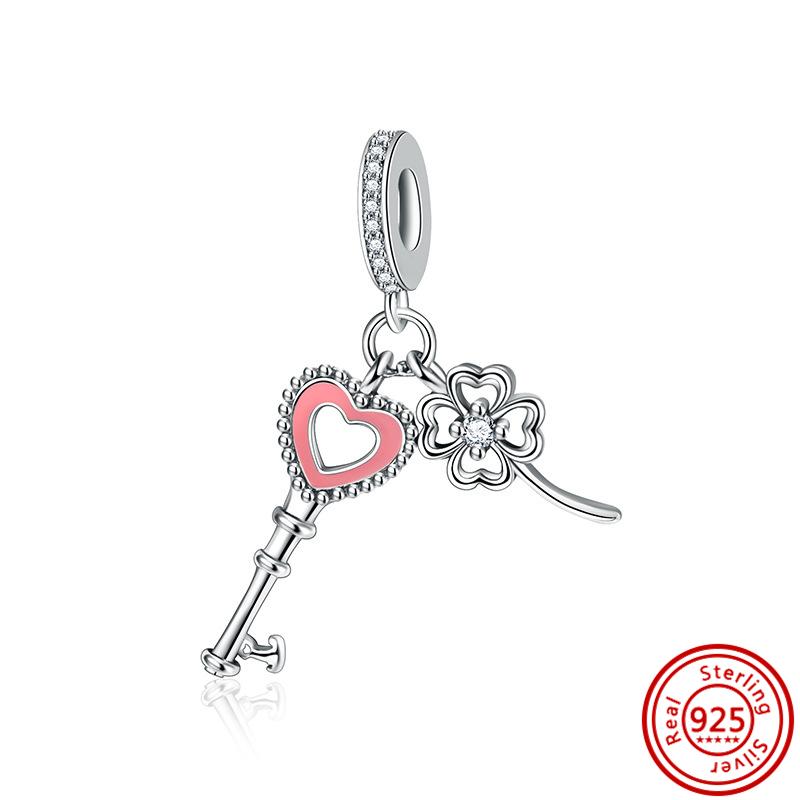 Four Leaf Clover Charms Fit Original Pantaro Bracelet For Woman DIY Zircon Making 925 Sterling Copper  Green Series Beads Gifts