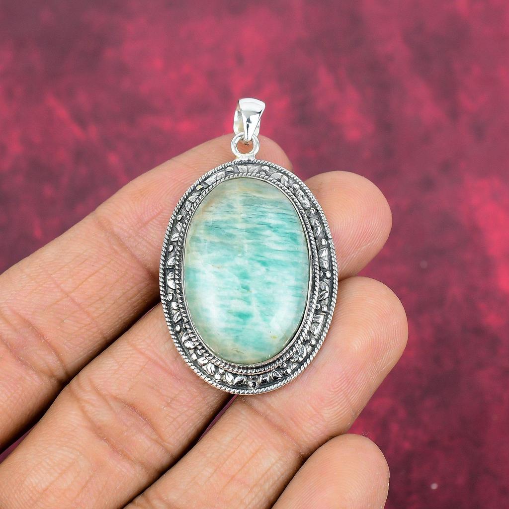 Амазонитовый кулон, 925 пробы серебряный кулон, ювелирные изделия ручной работы с драгоценными камнями, подарки для жены, абсолютно новый кулон
