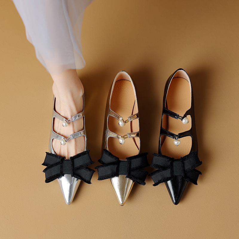 Krazing Pot Туфли-лодочки из коровьей кожи с острым носком, весенний размер 40, толстые низкие каблуки, женские туфли с острым носком, летние туфли-лодочки с завязкой-бабочкой на мелкой подошве