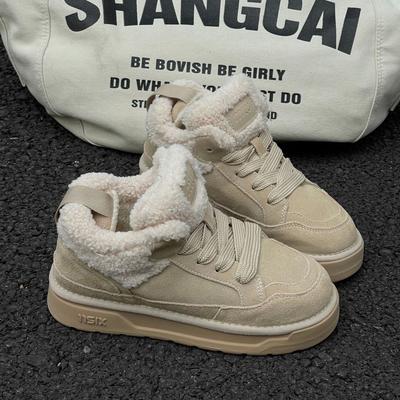 Зимние новые кожаные теплые сноубутсы на толстой подошве с шерстяной отделкой, на плоской подошве, повседневные женские хлопковые ботинки