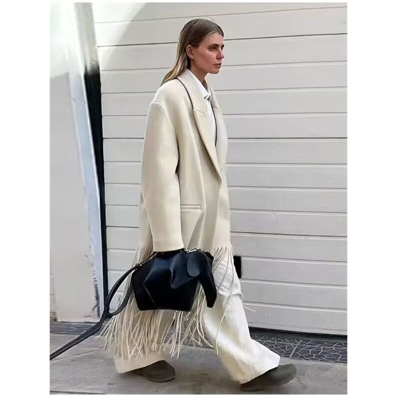 Зима Марокко Нишевый Стиль Классный Стильный Крутой Ленивый Стиль Кисточка Шерстяное Пальто Элегантная Длинная Верхняя Одежда