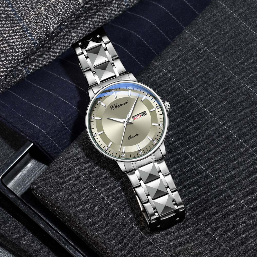 CHENXI High Quality Men's Quartz Watch Minimalist Stainless Steel Strap Date Curved Mirror Display Waterproof Man Watches