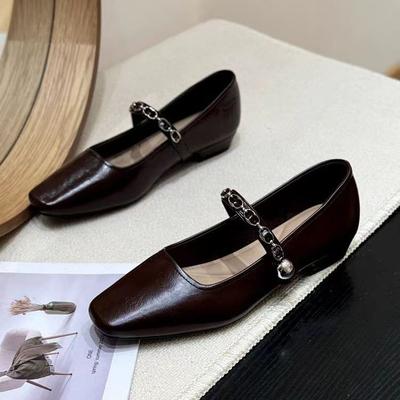 Мягкая подошва, квадратный каблук, туфли Мэри Джейн женские 2025 вечерние новые одинарные туфли на низком каблуке, осенние, ретро, маленький нежный ветер